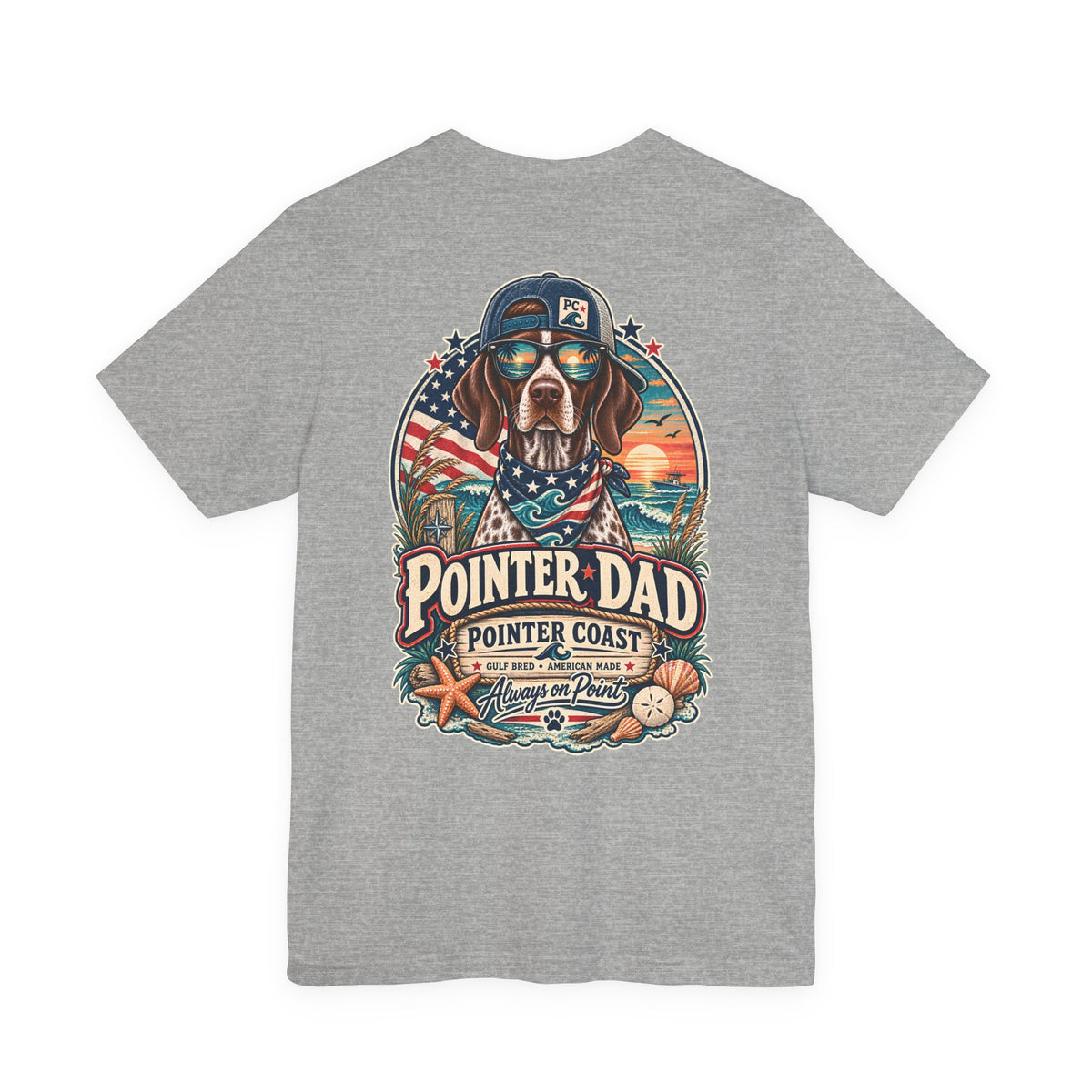 Pointer Dad Patriotic Beach T Shirt, Coastal Dog Graphic, Bella Canvas 3001, Fathers Day Gift