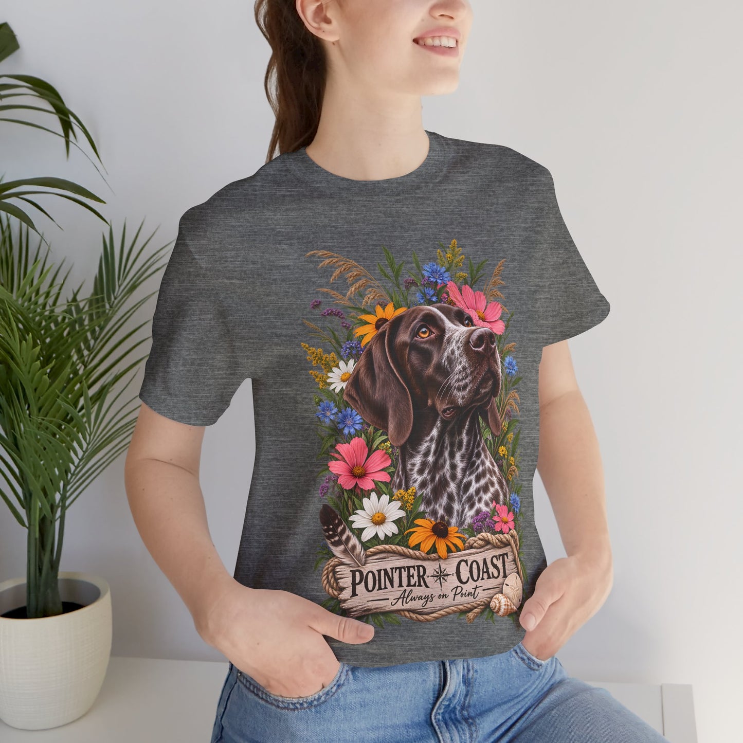 Pointer of the Coast Floral Dog Tee, Bella Canvas 3001, Coastal Graphic Shirt, Pet Lover Gift