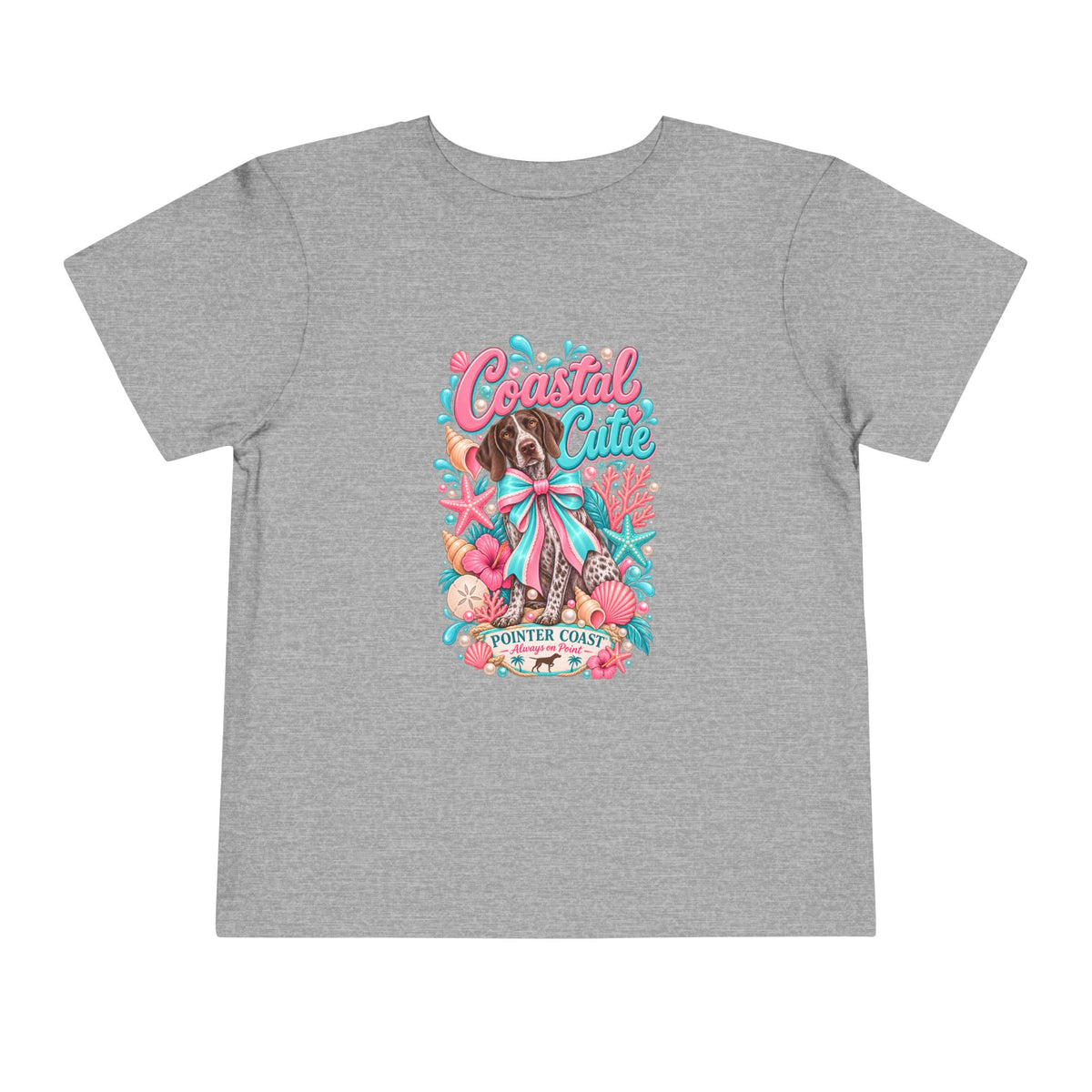 Coastal Cutie Beach Puppy Toddler Tee, Ocean Graphic Shirt, Pointer Dog, Summer Kids Top