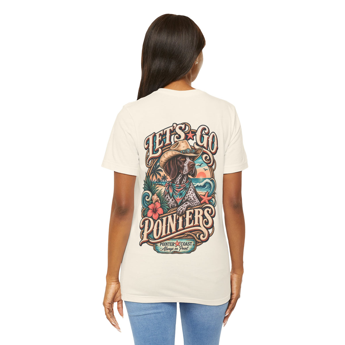 Let’s Go Pointers Tropical Dog T-Shirt, Bella Canvas 3001, Coastal Graphic Tee, Unisex Gift