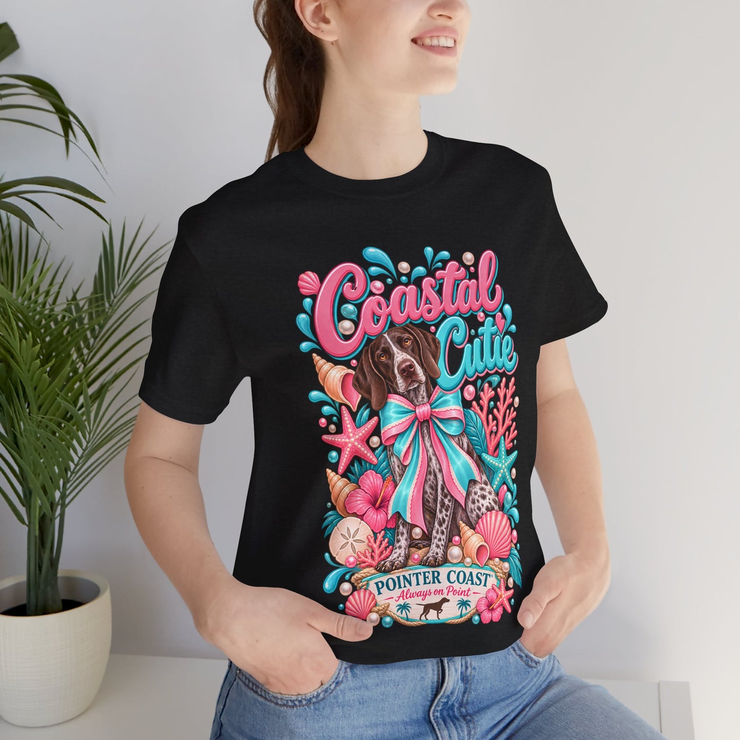 Coastal Cutie Dog Graphic Tee Shirt, Bella Canvas 3001, Pointer Lover Gift, Pastel Summer