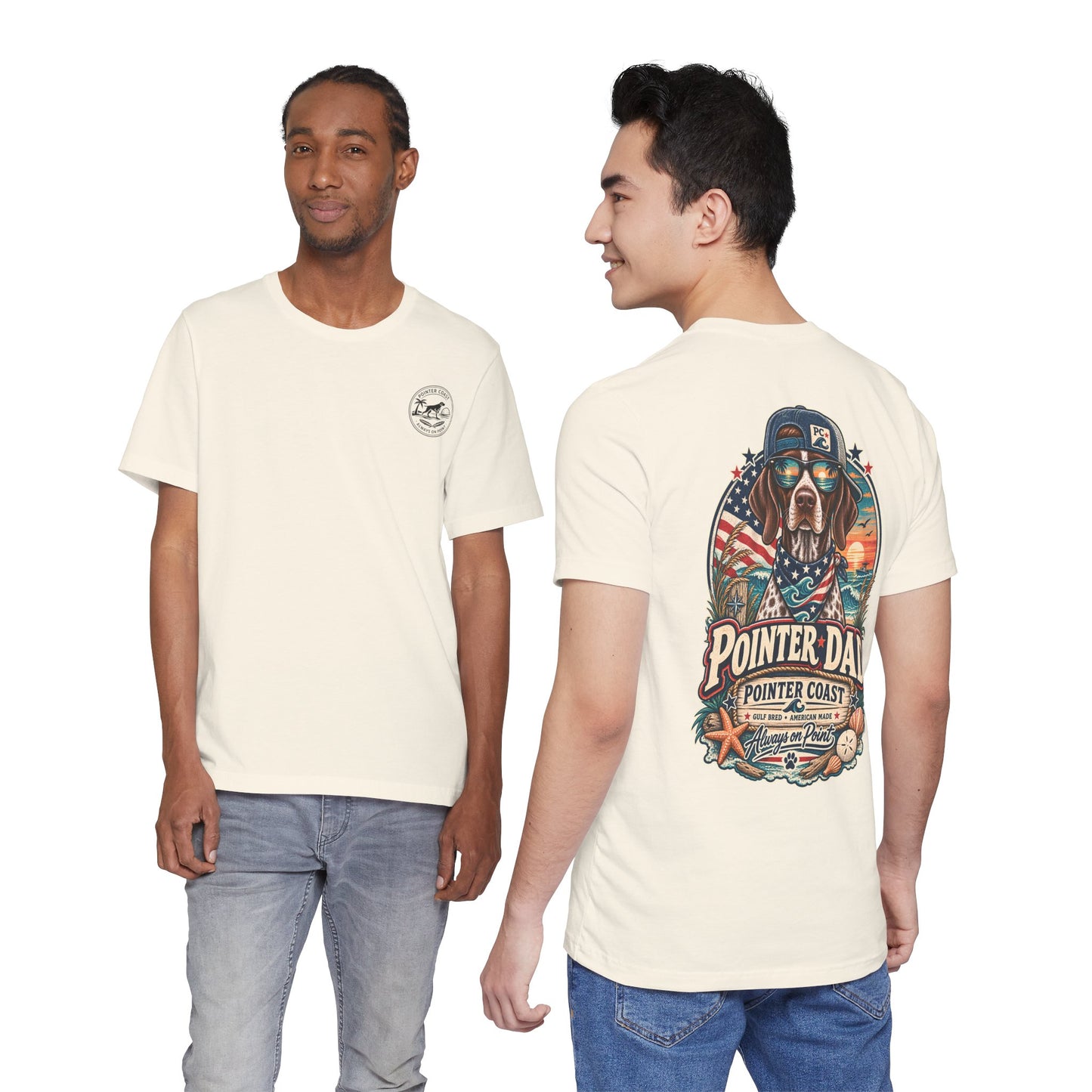 Pointer Dad Patriotic Beach T Shirt, Coastal Dog Graphic, Bella Canvas 3001, Fathers Day Gift