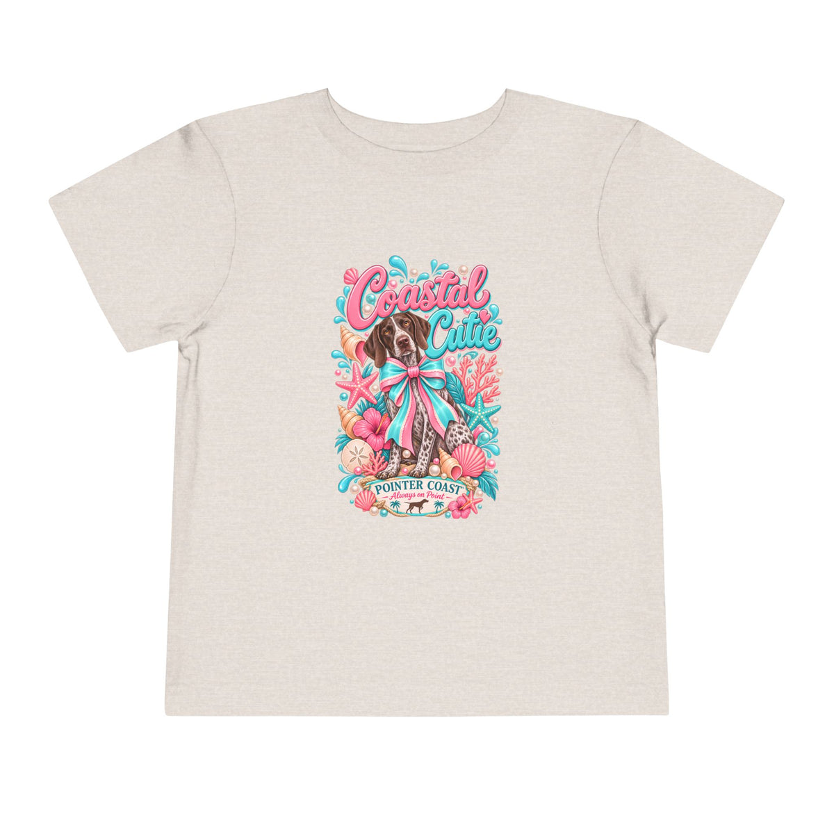 Coastal Cutie Beach Puppy Toddler Tee, Ocean Graphic Shirt, Pointer Dog, Summer Kids Top