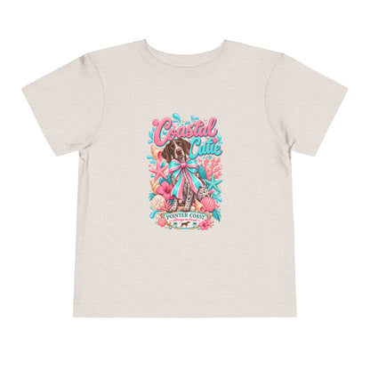 Coastal Cutie Beach Puppy Toddler Tee, Ocean Graphic Shirt, Pointer Dog, Summer Kids Top