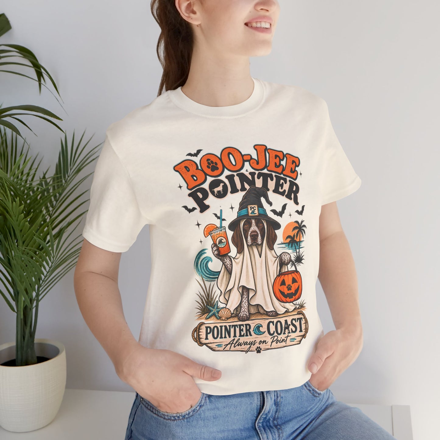 Boo Jee Pointer Halloween T Shirt, Coastal Dog Graphic, Ghost Costume Tee, Pet Lover Gift