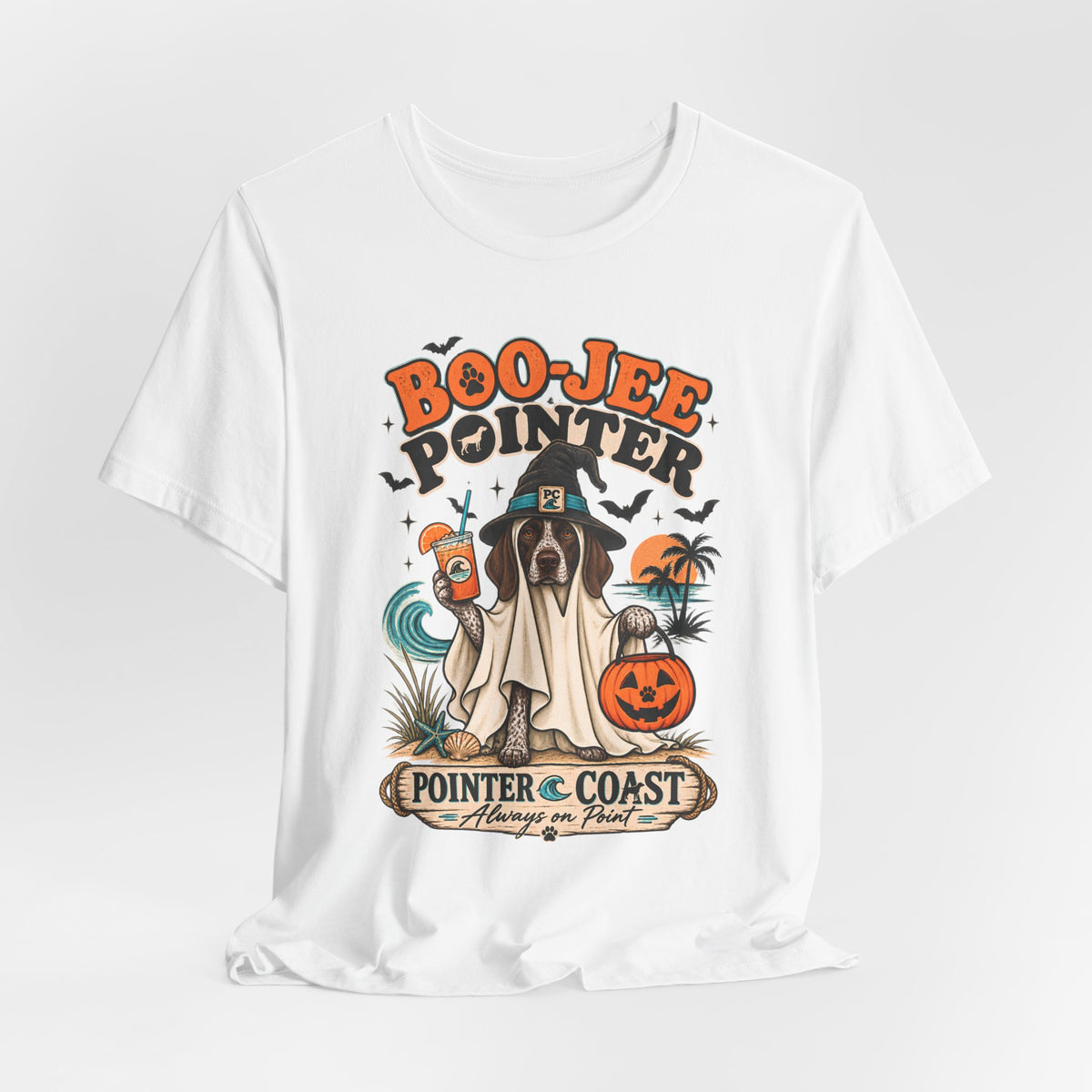 Boo Jee Pointer Halloween T Shirt, Coastal Dog Graphic, Ghost Costume Tee, Pet Lover Gift