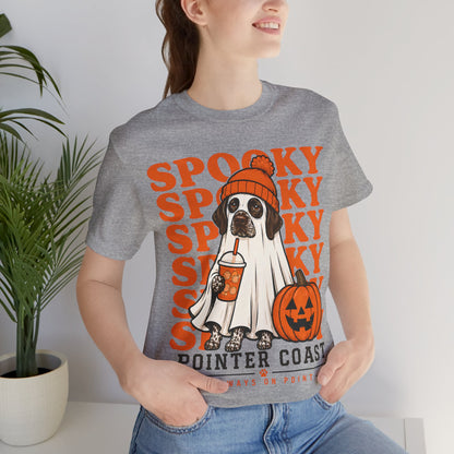 Spooky Pointer Coast Halloween Tee, Ghost Dog Graphic, Pumpkin Shirt, Bella Canvas 3001