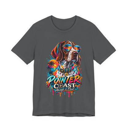 Pointer Coast Retro Dog Graphic Tee, Bella Canvas 3001, Tropical Sunset Shirt, Pet Lover Gift