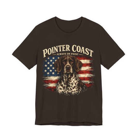 Pointer Coast Always On Point Vintage Pointer Dog Patriotic T-Shirt Distressed American Flag Hunting Graphic Tee