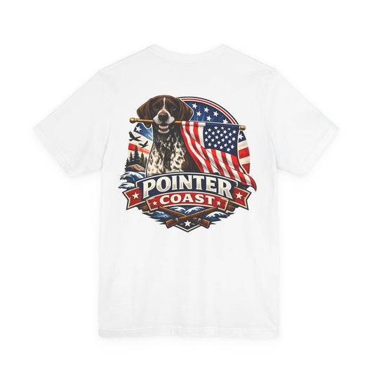 German Shorthaired Pointer with American Flag | Patriotic Font Design | Pointer Coast Style