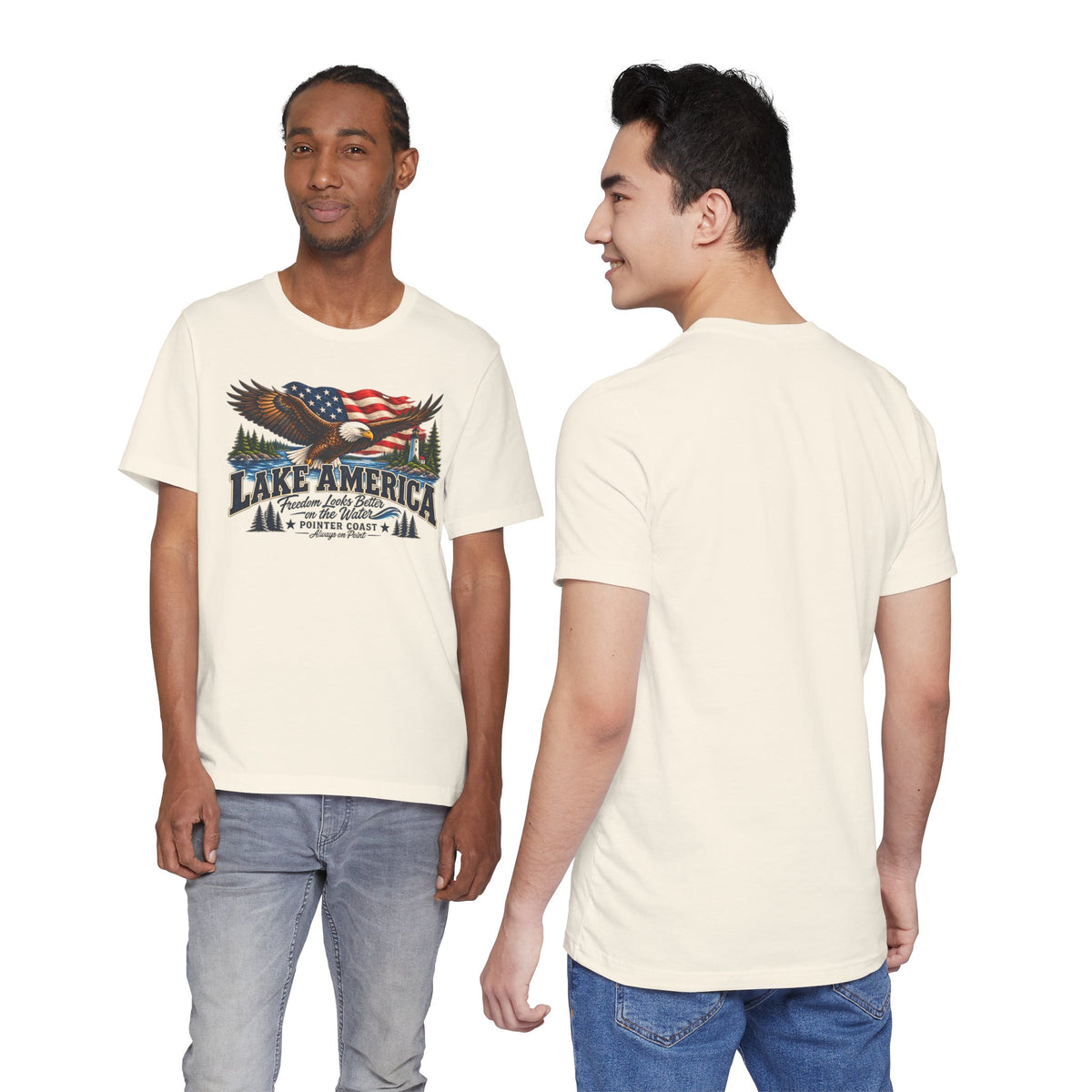 Lake America Eagle Graphic T Shirt, Patriotic Outdoor Tee, American Flag, Coastal Adventure