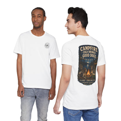 Campfire Lake Graphic T Shirt, Cold Drinks, Good Dogs, Outdoor Lover Gift, Rustic Cabin Apparel