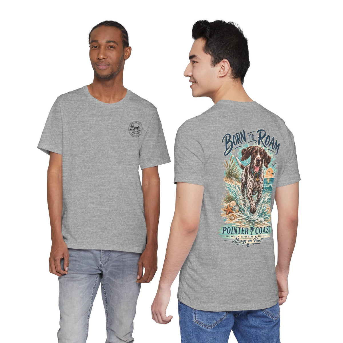 Born to Roam Pointer Coast Dog Shirt, Bella Canvas 3001, Beach Graphic Tee, Coastal Pet Lover Gift