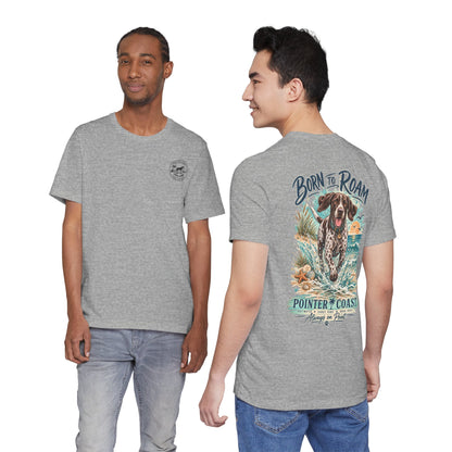 Born to Roam Pointer Coast Dog Shirt, Bella Canvas 3001, Beach Graphic Tee, Coastal Pet Lover Gift