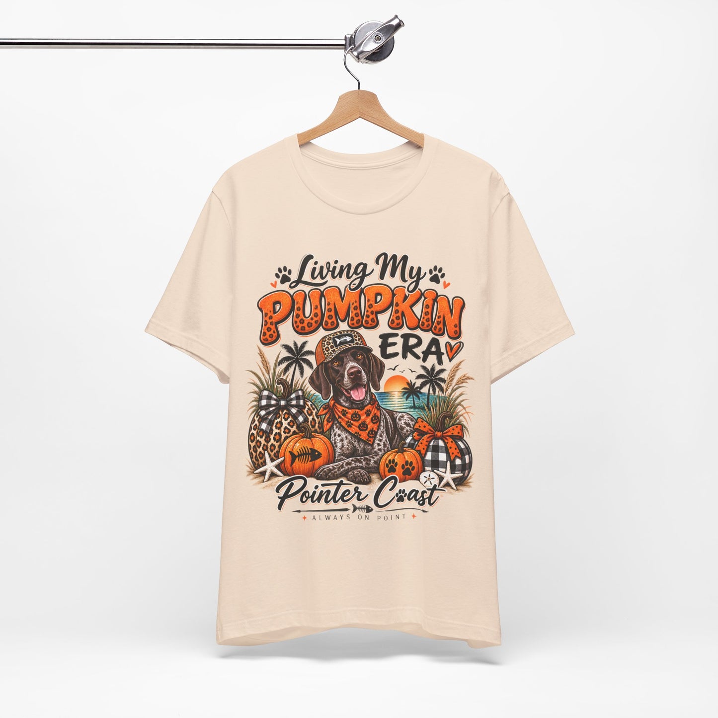 Living My Pumpkin Era Pointer Dog Shirt, Bella Canvas 3001, Coastal Fall Graphic Tee