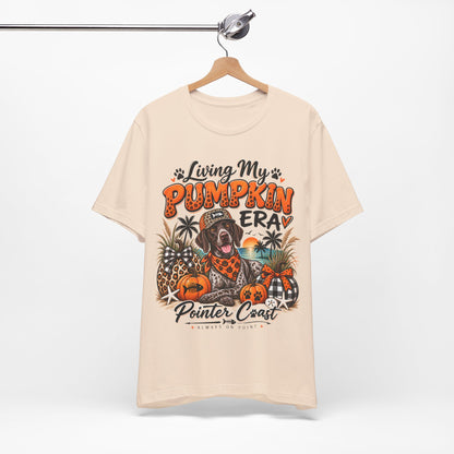 Living My Pumpkin Era Pointer Dog Shirt, Bella Canvas 3001, Coastal Fall Graphic Tee