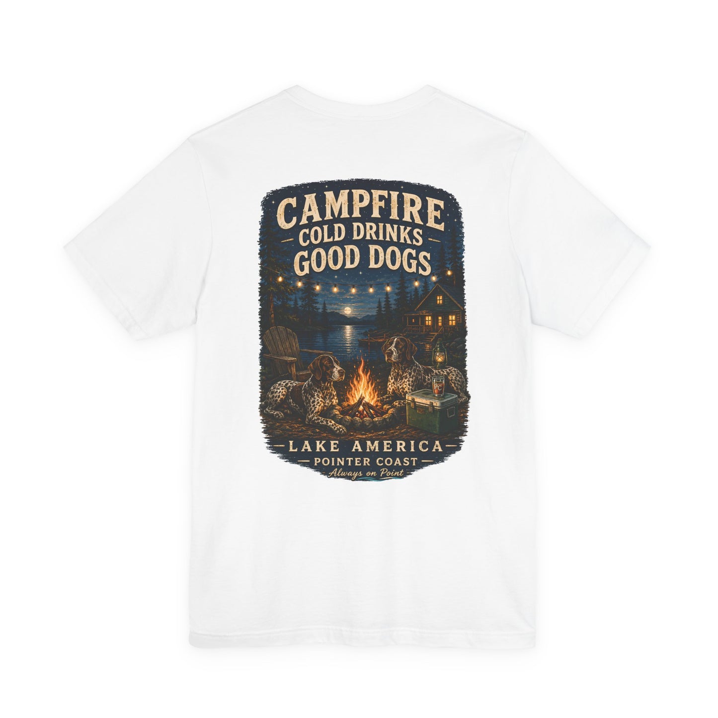Campfire Lake Graphic T Shirt, Cold Drinks, Good Dogs, Outdoor Lover Gift, Rustic Cabin Apparel