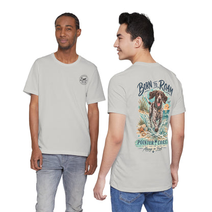 Born to Roam Pointer Coast Dog Shirt, Bella Canvas 3001, Beach Graphic Tee, Coastal Pet Lover Gift