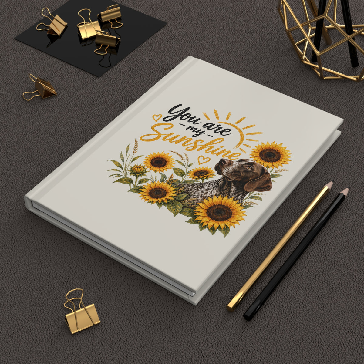 You Are My Sunshine Hardcover Journal, Sunflower Dog Art, Lined Notebook, Cheerful Gift