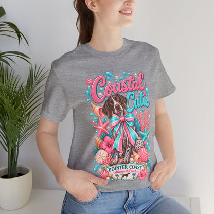 Coastal Cutie Dog Graphic Tee Shirt, Bella Canvas 3001, Pointer Lover Gift, Pastel Summer