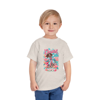 Coastal Cutie Beach Puppy Toddler Tee, Ocean Graphic Shirt, Pointer Dog, Summer Kids Top