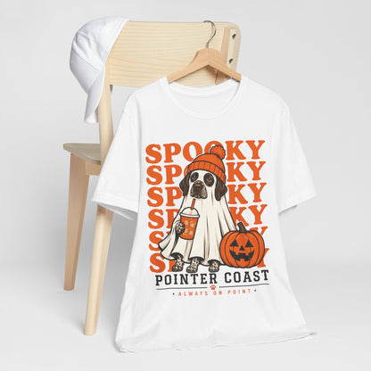 Spooky Pointer Coast Halloween Tee, Ghost Dog Graphic, Pumpkin Shirt, Bella Canvas 3001