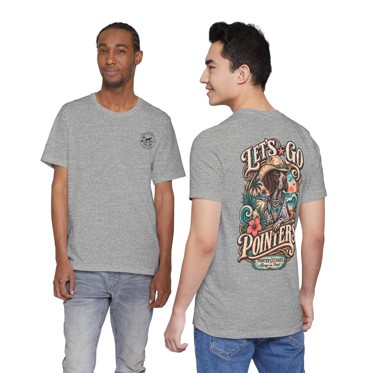 Let’s Go Pointers Tropical Dog T-Shirt, Bella Canvas 3001, Coastal Graphic Tee, Unisex Gift