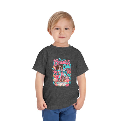 Coastal Cutie Beach Puppy Toddler Tee, Ocean Graphic Shirt, Pointer Dog, Summer Kids Top