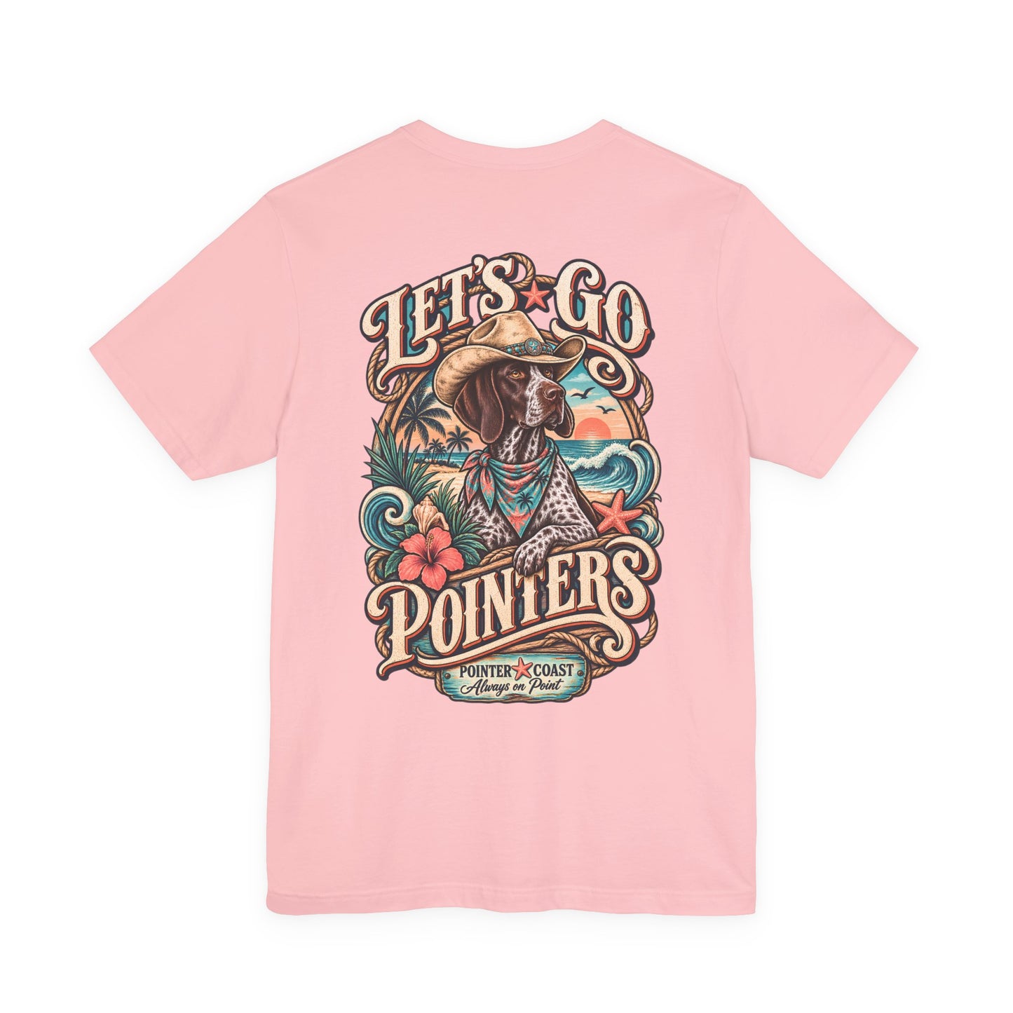Let’s Go Pointers Tropical Dog T-Shirt, Bella Canvas 3001, Coastal Graphic Tee, Unisex Gift